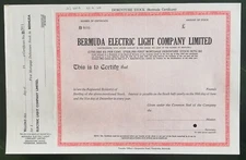 BERMUDA Electric light Co. specimen share 1966 public utility electricity stock