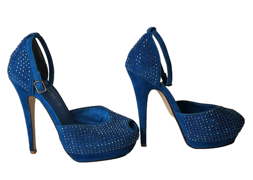 Jeffrey Campbell Midler Studded Heels Open Toe blue Suede Shoes Size 7 - Picture 5 of 11