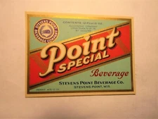 1920's POINT SPECIAL beverage "WIS-L-111" label*UNUSED* STEVENS POINT, WISCONSIN