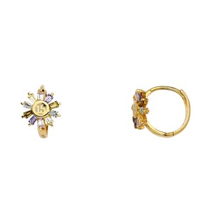 hoop huggie huggies 14k cz earrings solid yellow gold anos quinceanera flower