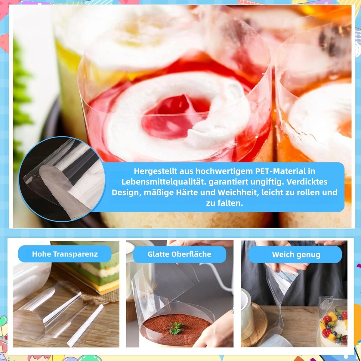 Tortenrandfolie 20cm X 5m Transparent - Wiederverwendbare PET Tortenfolie