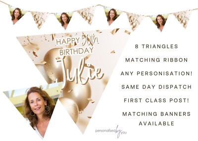 Personalisiertes Foto Gold Luftballon Motiv Geburtstag Party Banner Deko Wimpelkette