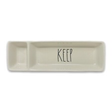 Rae Dunn KEEP Magenta Ivory Ceramic Divided Desk Dish Tray Office Student 11x3.5