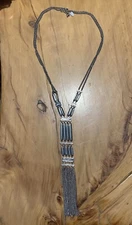 Silvertone Pendant Dangle Statement Necklace 24”