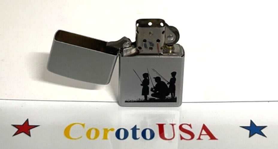 Zippo CHROME Cigarette Lighter Dad with Kids - Fishing 2006 Zippo CHROME Cigarette Lighter Dad with Kids - Fishing 2006