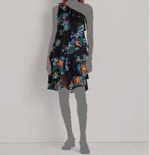 $185 Ralph Lauren Women's Blue Floral Metallic Crinkled Georgette Dress Size 10