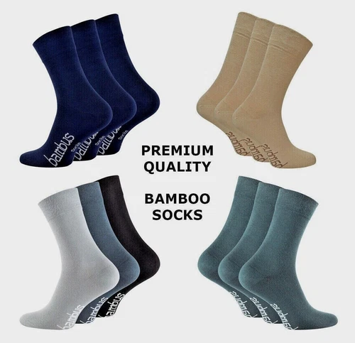 Men's Bamboo Socks 3 Pairs Pack Premium Quality Soft Socks Black Brown Navy Grey