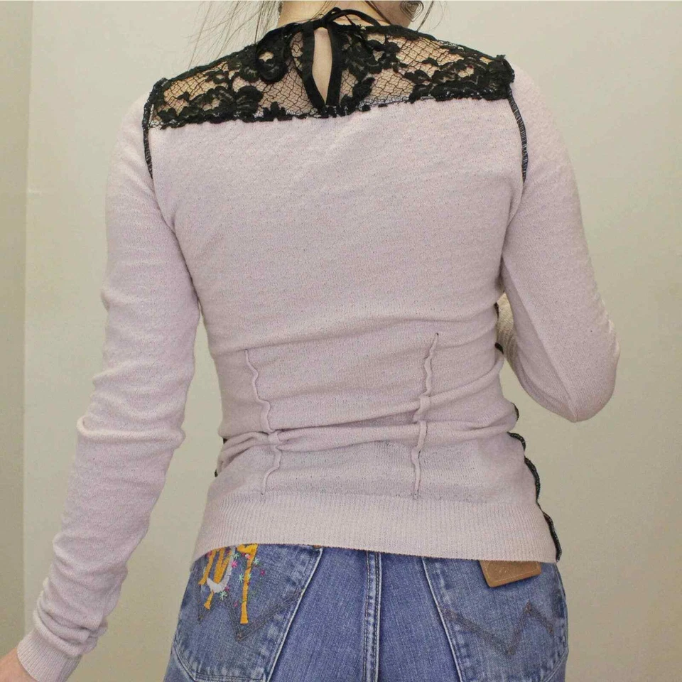 Suéter Nina Ricci lilás floral treliça com top de renda - Imagem 4 de 4
