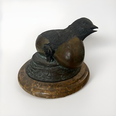 Chick Hatching From Egg Metal Sculpture 5  Home Decor Paper Weight
