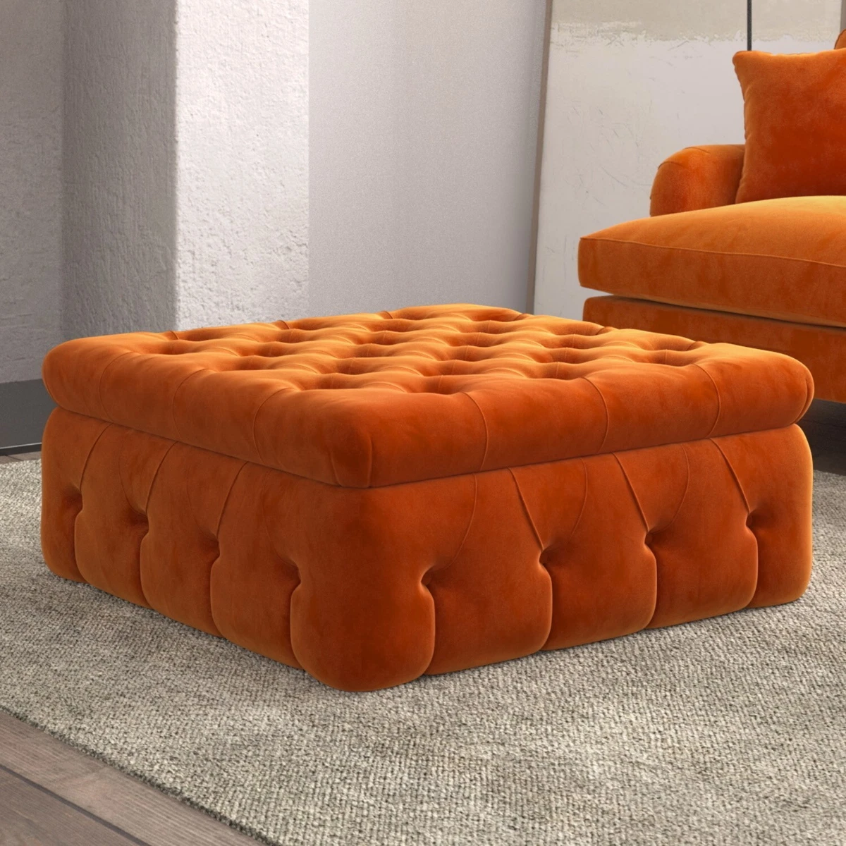 Large Orange Velvet Footstool with Storage Payton PYT002 eBay