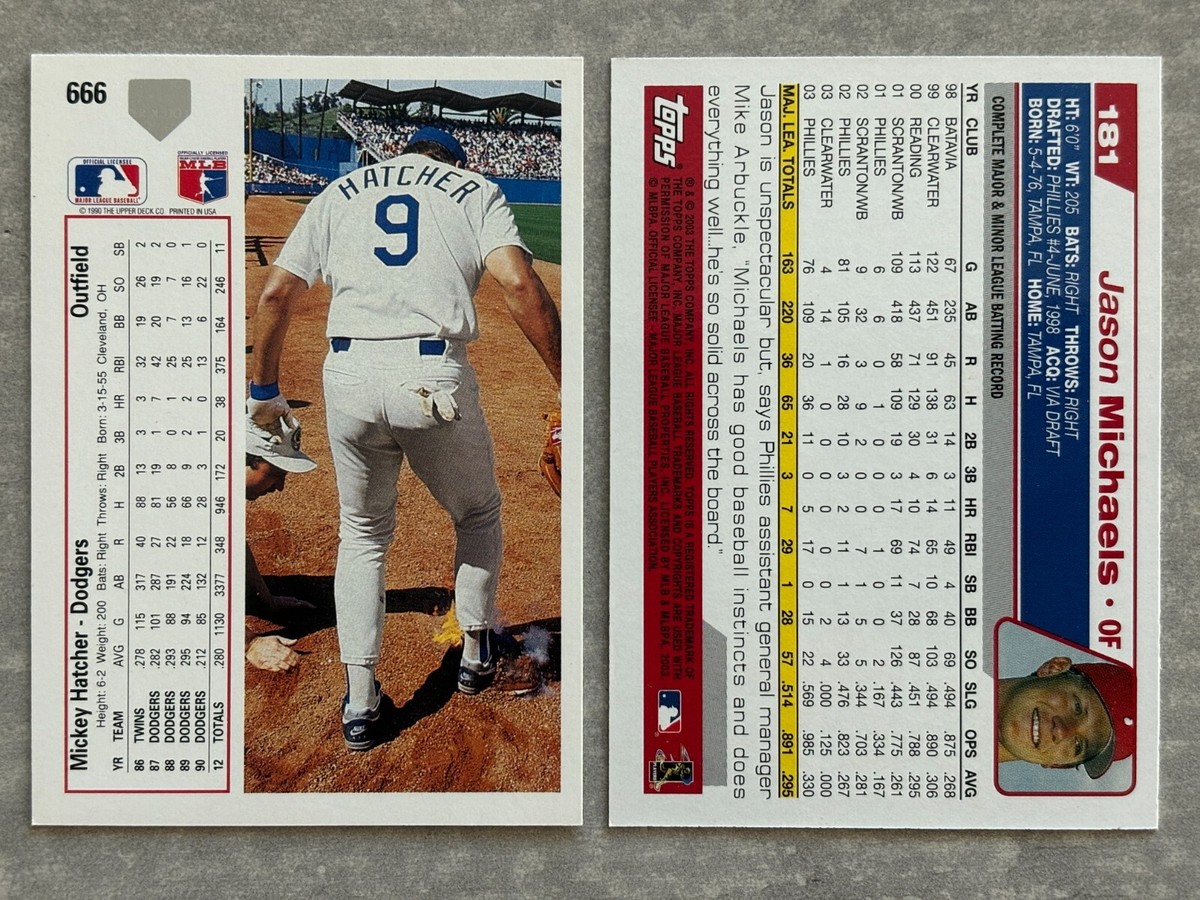 baseball card sleeves michaels Lot of (2) Topps MICKEY HATCHER JASON MICHAELS 