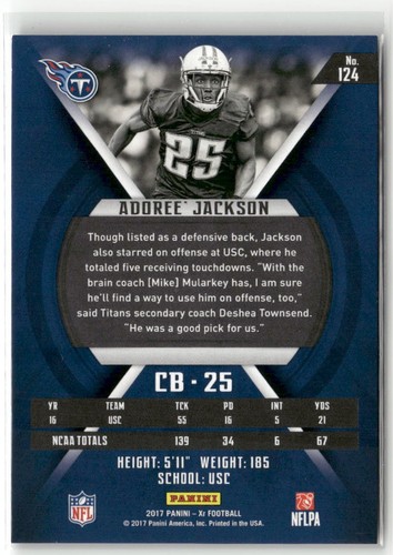 2017 Panini XR #124 Adoree' Jackson Blue #/199 RC TITANS ☘️6B - Picture 2 of 2