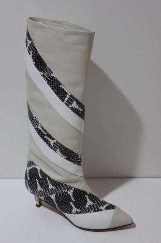 TIBI Womens Faux Leather Boots Ivory White Snake Print Size 6.5 US Made In Italy - Picture 8 of 16
