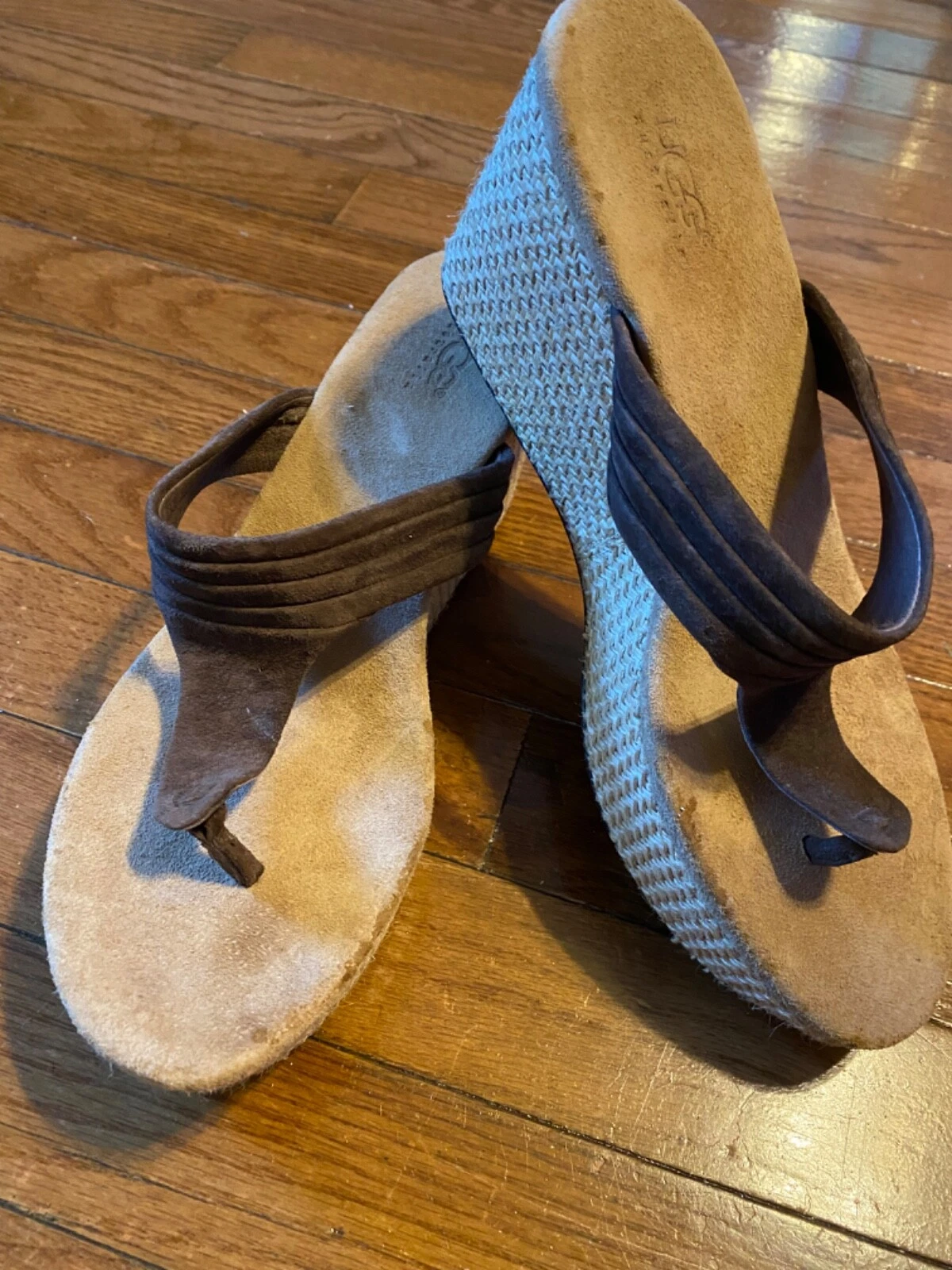 UGG Sandali donna 9 slip on zeppa perizoma scarpa in pelle tacco 3"