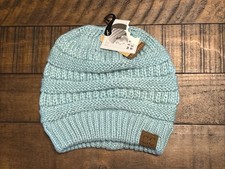 C.C. Beanie Hat Cap Toboggan Light Green Cable Knit Warm Chunky Sparkle