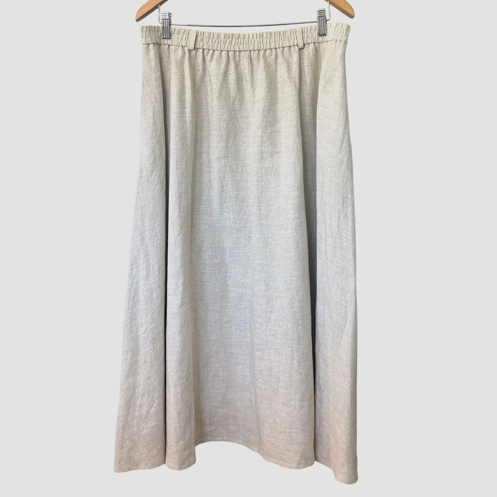 NWT Talbots 100% Irish Linen Maxi Skirt Tan Beige Elastic Waist Pockets Women 18
