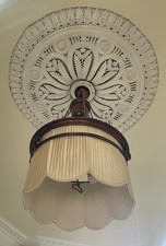 Antique Victorian/Edwardian Pendant Light– Silk Shade–Brass Fittings – c.1890s 