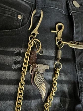 Vintage Eagle Feather Wallet Chain 70cm Keyring American Casual Used