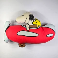 Vintage 1965 Charlie Brown Peanuts Snoopy Woodstock Airplane Plush Pillow READ!