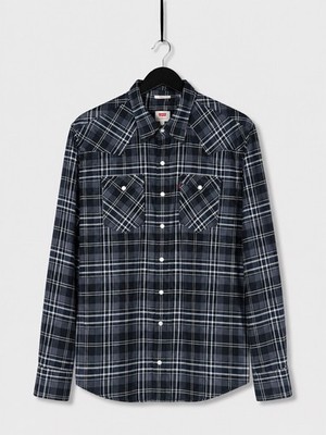 LEVI S BARSTOW WESTERN Shirt - XL - Navy - Check - Great Condition - Men s