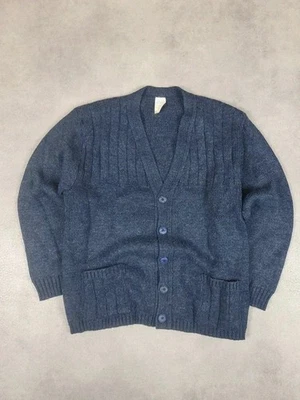 Pull Maille Gilet Cardigan Vintage Bleu Laine Fabriqué en France Taille L - Photo 1/4