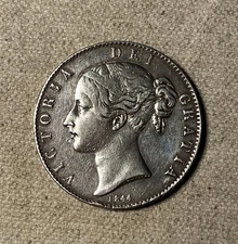 1844 Great Britain Silver Crown Large World Coin Vf/Xf Detail Cleaned Rare Coin