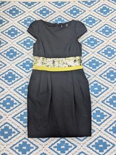 14 UK Karen Millen Black & Green Fitted Pencil Dress Party Evening