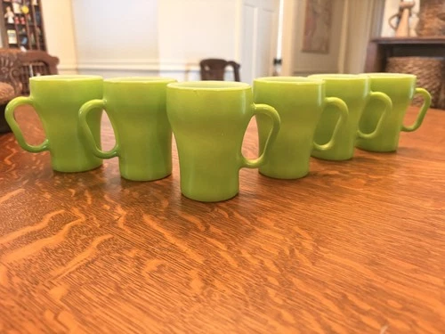 6 Vintage Collectors Anchor Hocking Fire King Lime Green Soda Mug Coffee Cup