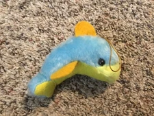 Rare Rhode Island Novelty Dolphin Plush Toy 4 Inch Blue & Yellow Collectible