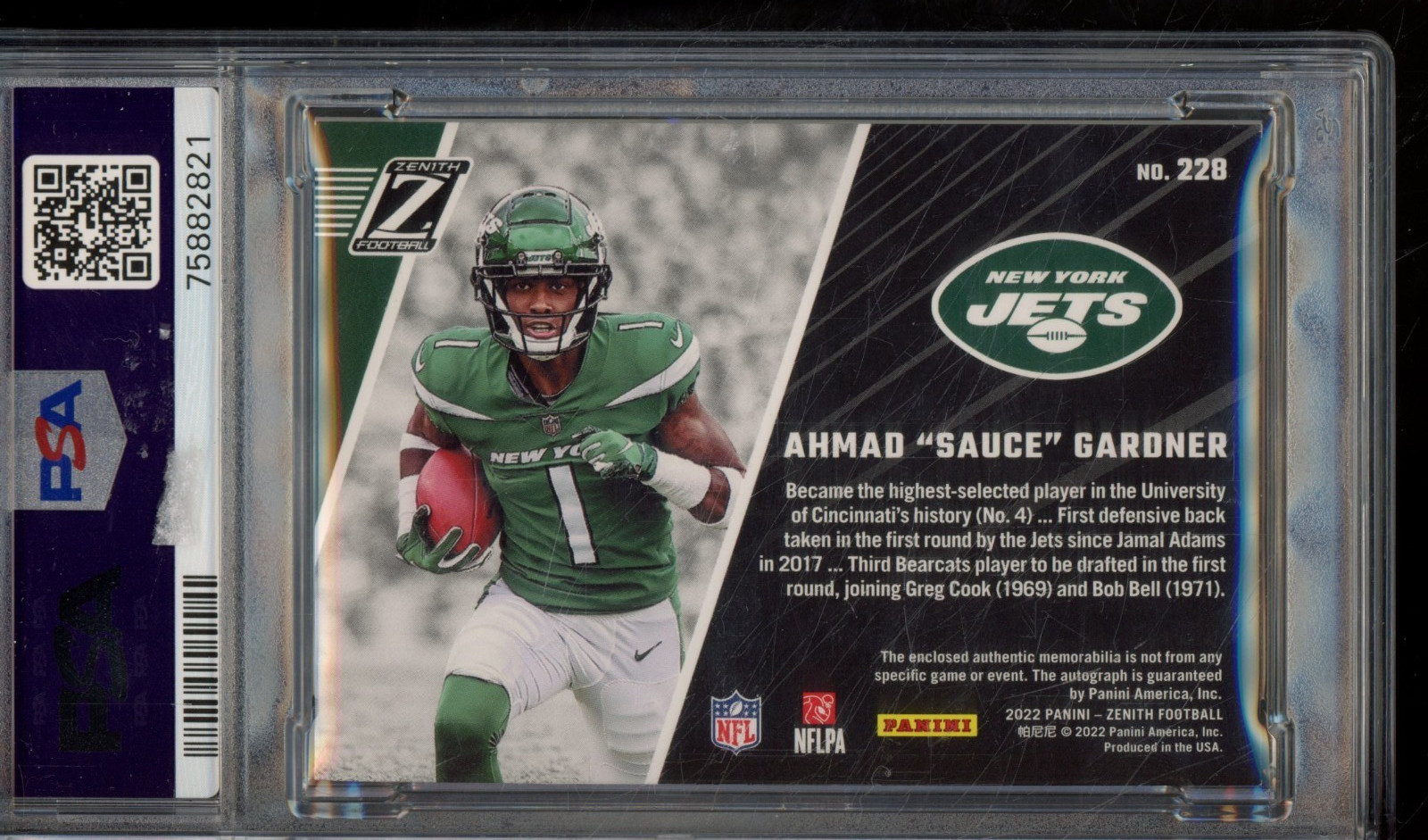 2022 Panini Zenith SAUCE GARDNER #228 Rookie Triple Patch /25 PSA AUTH. AUTO 10 view 2