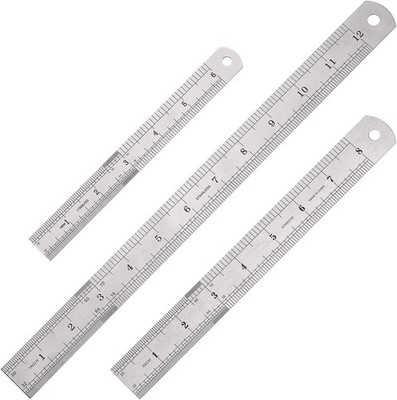 3-Pack Stainless Steel Metal Ruler Set 6 8 12 Inch Measuring Tools Metric