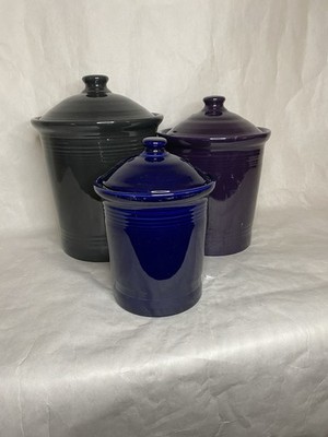 Fiesta 3 Pc Canister Set With Lids. Slate , Mulberry and Cobalt