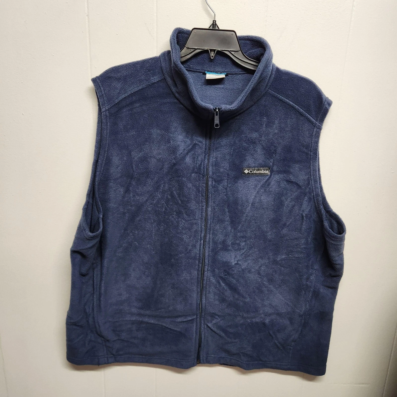 Columbia Vest Mens 3XL Blue Fleece Full Zip Mock Neck Outdoor Hiking Sleeveless
