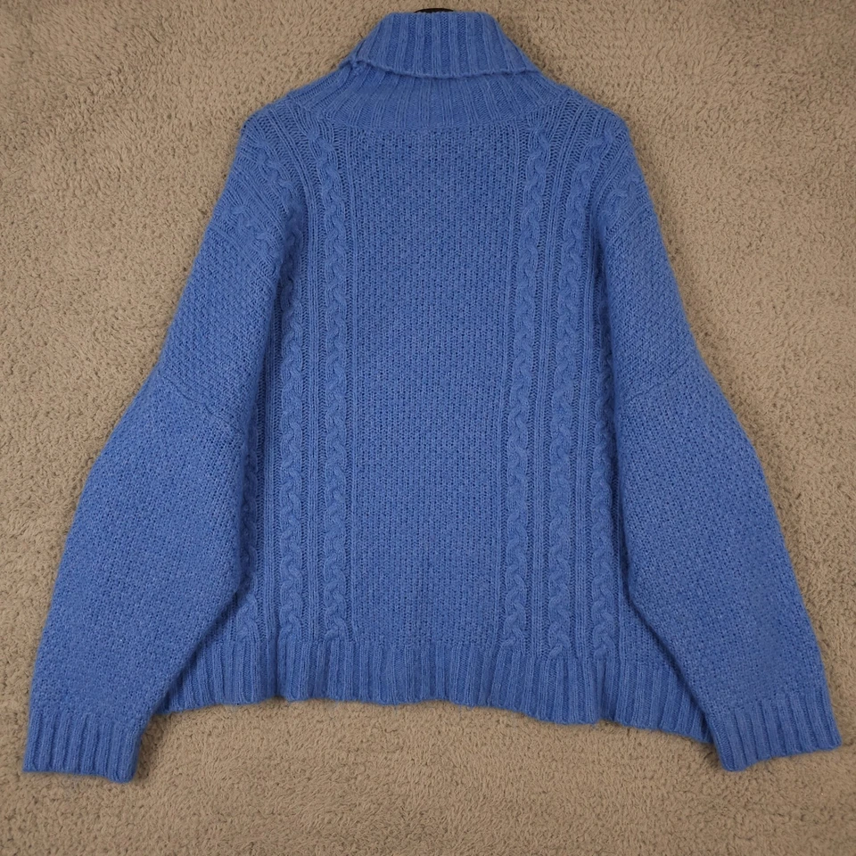 Aerie Sweater Womens L Blue Wool Blend Soft Knit Turtleneck Oversized Slouchy - Image 2 of 4