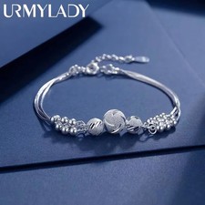 Fine 925 Sterling Silver Lucky Beads Ball Chain Bracelet for Women   URMYLADY