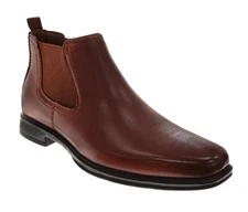 Perry Ellis Mens Boots Brown Chelsea Square Toe Rubber Traction Leather Upper