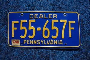 1998 Pennsylvania DEALER License Plate