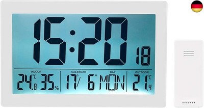 infactory Funkwecker: XL-Funkuhr mit Doppel-Wecker, Thermo-/Hygrometer, Tag und