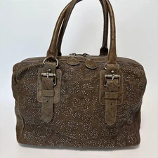 Thomas Wylde Studded Leather Handbag Brown Skull Zip Pulls Rock Style Japan Used