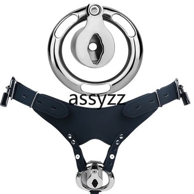 PU Leather Chastity Belt Male Inverted Flat Cage Stainless Steel Arc Ring Lock