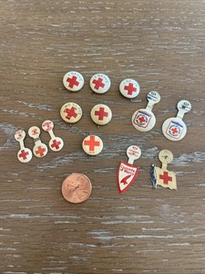 Vintage American Red Cross "I Serve" “We Serve” 1918 Pins/Tabs-Lot Of 13