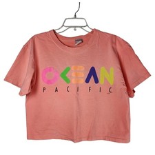 Ocean Pacific Cropped Top Vintage OP Single Stitch Womens OSFM Neon Coral Peach