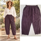 WORTHIER Size L / XL Linen Pants Eggplant Purple Relaxed Barrel Shape Ankle