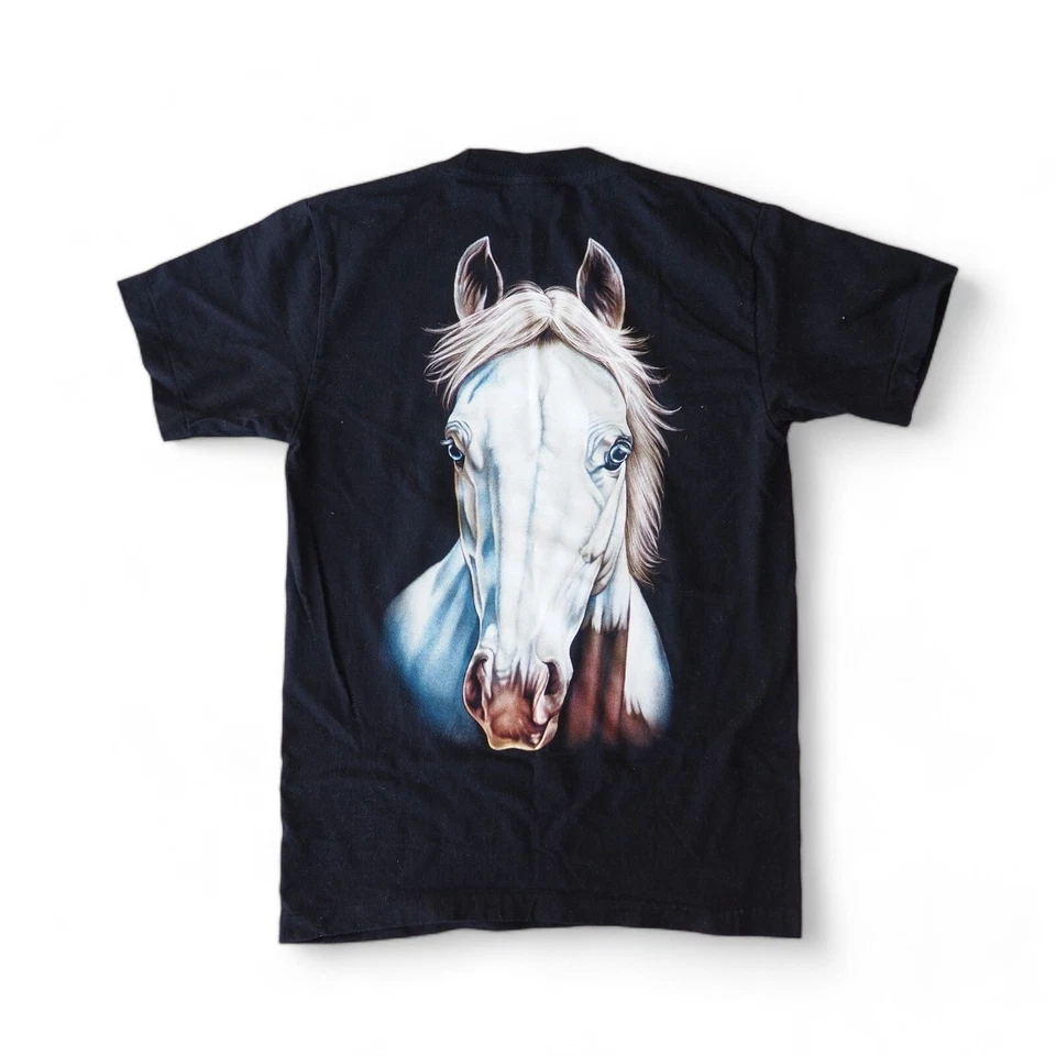 Camiseta Rock Eagle Vintage Años 90 "Caballo" Doble Cara Puntada Única Negra Para Hombre M Foto 2 de 4