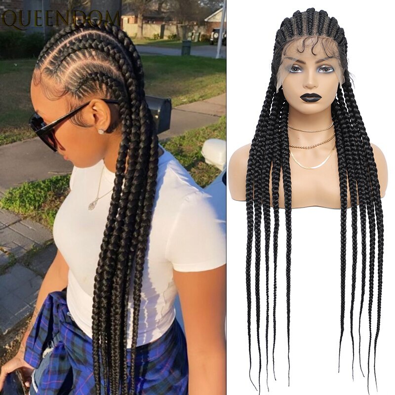 36 Inch Full Lace Synthetic Braided Wig, 360 Lace Front, Knotless Box Braids Amazon.com : Remy Blue 36 main image 4