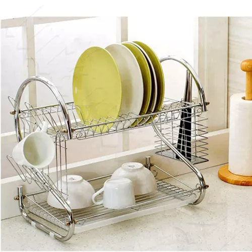 2 tier Dish Drying Rack Drainer Cup Plate Holder Cutlery Tray Kitchen Organizer - Picture 11 of 13