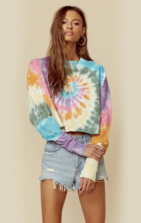 Daydreamer Tie Dye Crop Sweatshirt Rainbow Spiral Oversized Womens Size  Small | eBay
