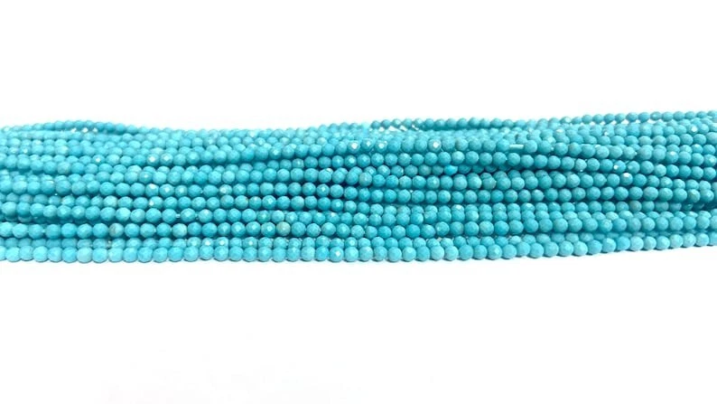 Joyería de 12"" con cuentas sueltas redondas micro facetadas de piedras preciosas turquesa natural Foto 3 de 4