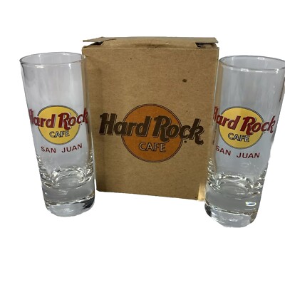2 Hard Rock Cafe Tall Shot Glasses San Juan Barware Man Cave