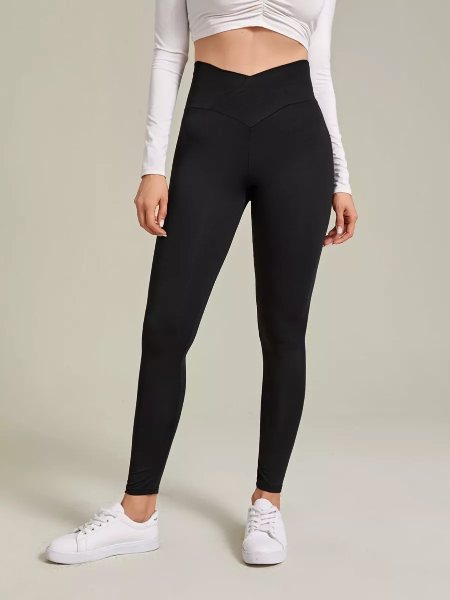 Shein Solid Wideband Waist Leggings Black Crossover Lightweight